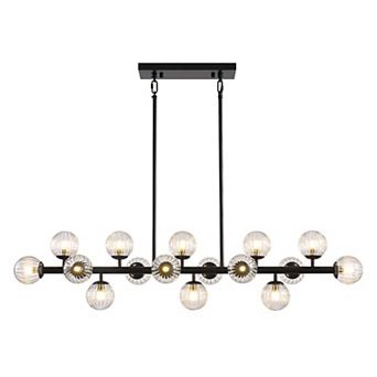 Moooni 48" Adjustable Linear Pendant Light with Iron Frame & Glass, 16-Light