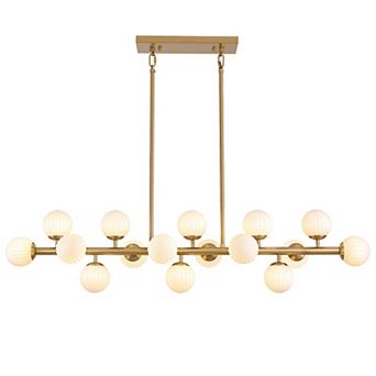 Moooni 48" Adjustable Linear Pendant Light with Iron Frame & Glass, 16-Light