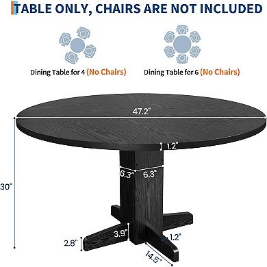 Round Dining Table for 4-6 People, Farmhouse Wood Kitchen Table with Sturdy Pedestal Base