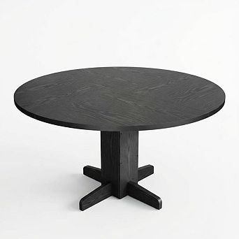 Round Dining Table for 4-6 People, Farmhouse Wood Kitchen Table with Sturdy Pedestal Base