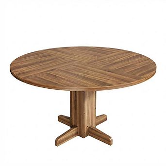 Round Dining Table for 4-6 People, Farmhouse Wood Kitchen Table with Sturdy Pedestal Base