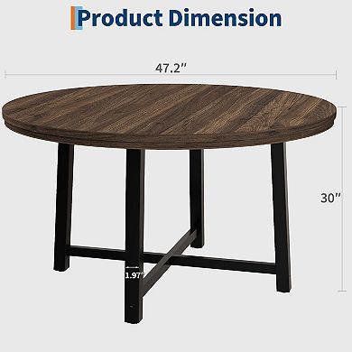 Round Dining Table for 4,Kitchen Dining Room Table with Sturdy Metal Frame,Wood Circle Kitchen Table