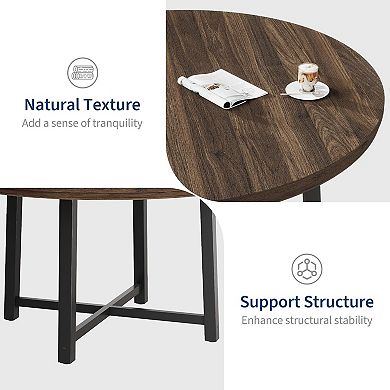 Round Dining Table for 4,Kitchen Dining Room Table with Sturdy Metal Frame,Wood Circle Kitchen Table