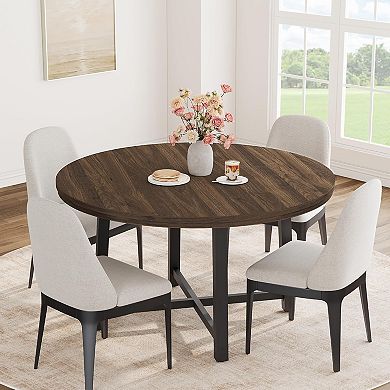 Round Dining Table for 4,Kitchen Dining Room Table with Sturdy Metal Frame,Wood Circle Kitchen Table