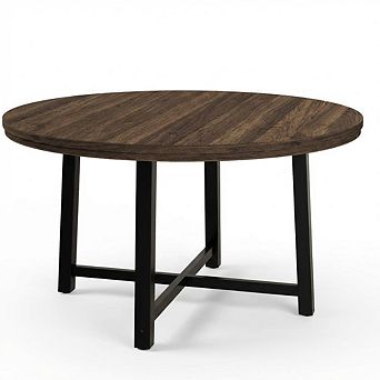 Round Dining Table for 4,Kitchen Dining Room Table with Sturdy Metal Frame,Wood Circle Kitchen Table