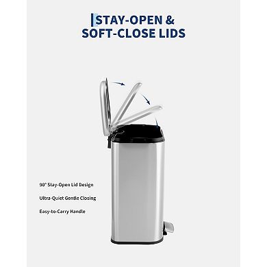 3.2gal Kitchen Trash Can,Stainless Steel Step Garbage Can with Soft-Close Lid,Removable Inner Bucket