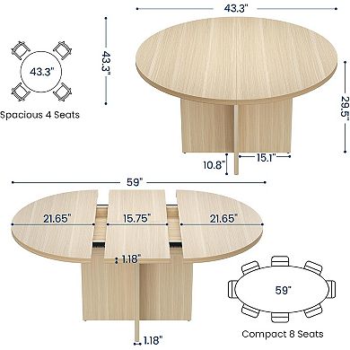 Extendable Round Dining Table for 4-8, Space Saving Kitchen Table with Removable Leaves