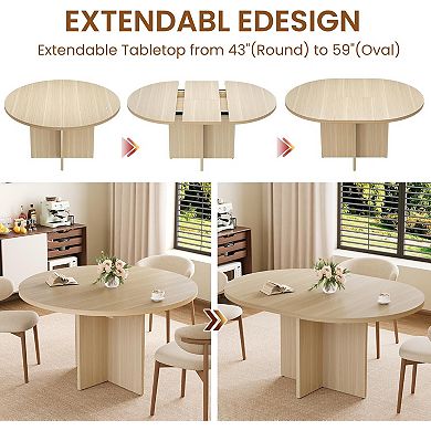 Extendable Round Dining Table for 4-8, Space Saving Kitchen Table with Removable Leaves