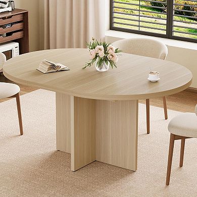 Extendable Round Dining Table for 4-8, Space Saving Kitchen Table with Removable Leaves