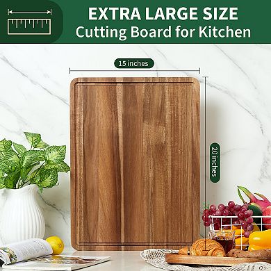 Acacia Wood Cutting Board for Kitchen, Large Wooden Chopping Board, Thick Butcher Block