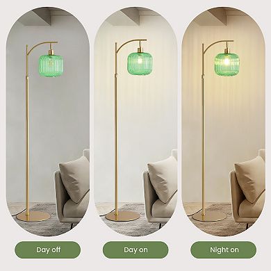Moooni 71inch Adjustable Gold Floor Lamp with Green Glass Shade