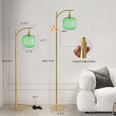 Moooni 71inch Adjustable Gold Floor Lamp with Green Glass Shade