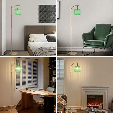 Moooni 71inch Adjustable Gold Floor Lamp with Green Glass Shade