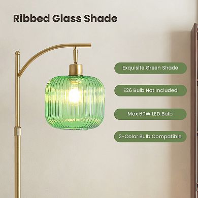 Moooni 71inch Adjustable Gold Floor Lamp with Green Glass Shade