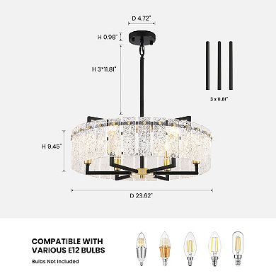 Moooni 24inch Black and Gold Crackle Glass Chandelier