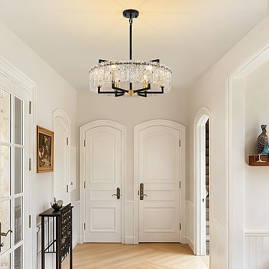 Moooni 24inch Black and Gold Crackle Glass Chandelier