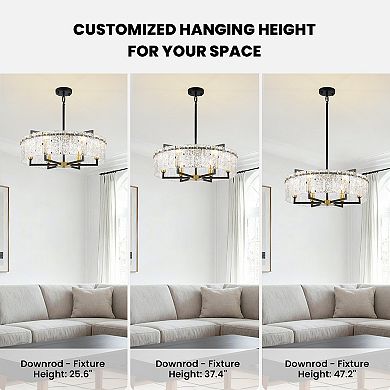 Moooni 24inch Black and Gold Crackle Glass Chandelier