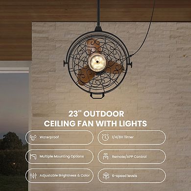 Moooni 23'' Outdoor Ceiling Fans with Lights, Gazebo Fan Wet Rated Remote&APP Control
