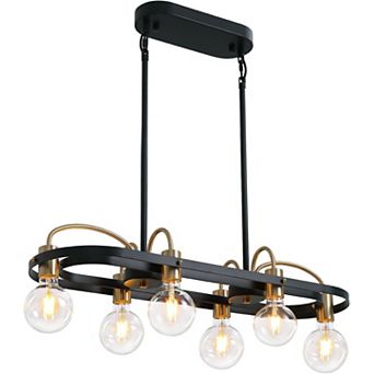 Moooni 6 Lights Rectangular Chandelier, Black and Gold Linear Chandelier