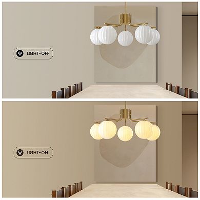 Moooni 31.5" Gold 5-Light Pendant with Watermelon Glass Shades, Adjustable for Sloped Ceilings