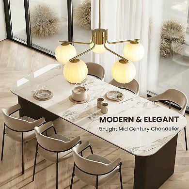 Moooni 31.5" Gold 5-Light Pendant with Watermelon Glass Shades, Adjustable for Sloped Ceilings