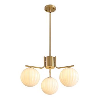 Moooni 24" Gold 3-Light Pendant with Watermelon Glass Shades, Adjustable for Sloped Ceilings