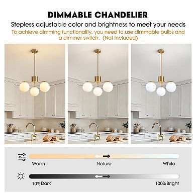 Moooni 24" Gold 3-Light Pendant with Watermelon Glass Shades, Adjustable for Sloped Ceilings