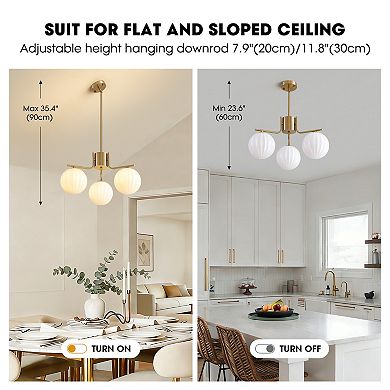 Moooni 24" Gold 3-Light Pendant with Watermelon Glass Shades, Adjustable for Sloped Ceilings