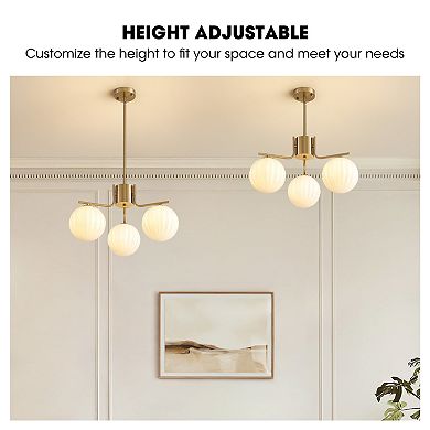 Moooni 24" Gold 3-Light Pendant with Watermelon Glass Shades, Adjustable for Sloped Ceilings