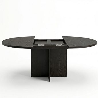 Extendable Round Dining Table for 4-8, Space Saving Kitchen Table with Removable Leaves