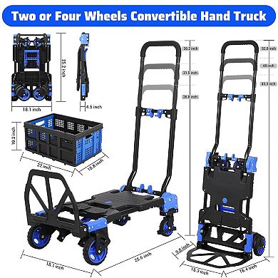 2-in-1 Foldable Hand Truck Dolly with Basket