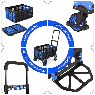 2-in-1 Foldable Hand Truck Dolly with Basket