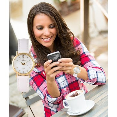 Peugeot Womens Classic Round 24mm Watch with Easy to Read Numerals and Leather Strap