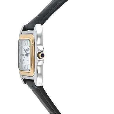 Peugeot Womens 14K Gold-Plated 32mm Tank Shape Roman Numeral Leather Strap Watch