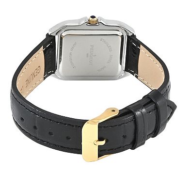 Peugeot Womens 14K Gold-Plated 32mm Tank Shape Roman Numeral Leather Strap Watch