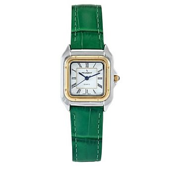 Peugeot Womens 14K Gold-Plated 32mm Tank Shape Roman Numeral Leather Strap Watch