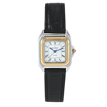 Peugeot Womens 14K Gold-Plated 32mm Tank Shape Roman Numeral Leather Strap Watch