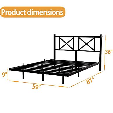 Lufeiya Queen Floating Platform Bed Frame with Storage Headboard, LED Light and USB Charging Station