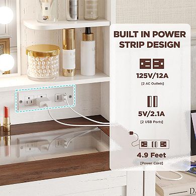 Makeup Vanity Desk with Lighted Mirror, Glass Top, Drawers & Cabinets, 74"W Large White Vanity
