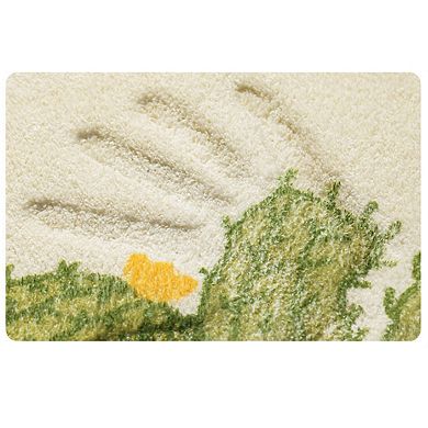 Plush Absorbent Half Moon Bathroom Floor Mat with Floral Pattern and Text Detail Soft Bath Rug