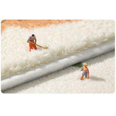 Plush Absorbent Half Moon Bathroom Floor Mat with Floral Pattern and Text Detail Soft Bath Rug