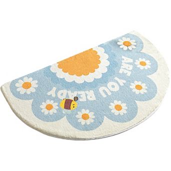 Plush Absorbent Half Moon Bathroom Floor Mat with Floral Pattern and Text Detail Soft Bath Rug