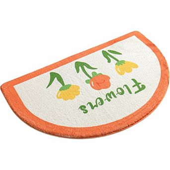 Plush Absorbent Half Moon Bathroom Floor Mat with Floral Pattern and Text Detail Soft Bath Rug