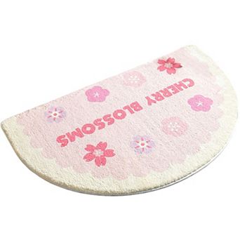 Plush Absorbent Half Moon Bathroom Floor Mat with Floral Pattern and Text Detail Soft Bath Rug