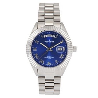 Peugeot Mens 40mm Day/Date Dial Fluted Bezel Bracelet Watch