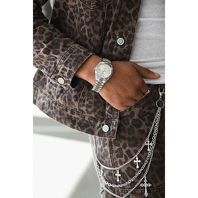 Peugeot Mens 40mm Day/Date Dial Fluted Bezel Bracelet Watch