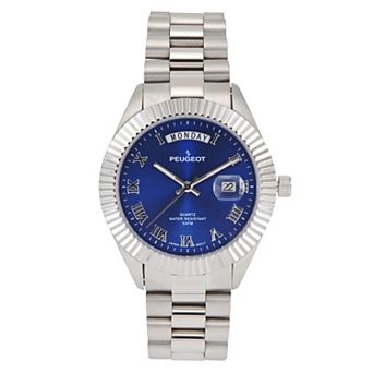 Peugeot Mens 40mm Day/Date Dial Fluted Bezel Bracelet Watch