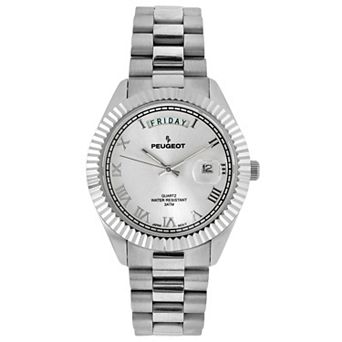 Peugeot Mens 40mm Day/Date Dial Fluted Bezel Bracelet Watch