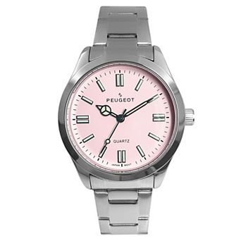 Peugeot Womens 36mm Smooth Bezel Sport Watch with Colored Dial Stainless Steel Bracelet