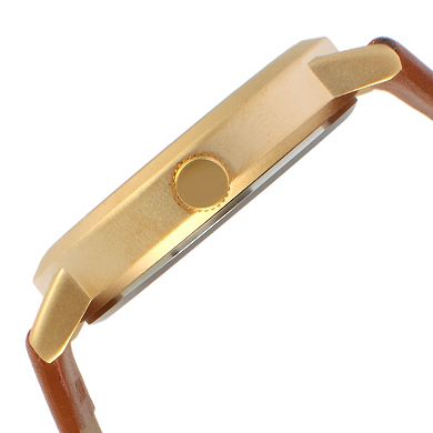Peugeot Mens 40mm Brown Minimalist Calfskin Leather Strap Watch